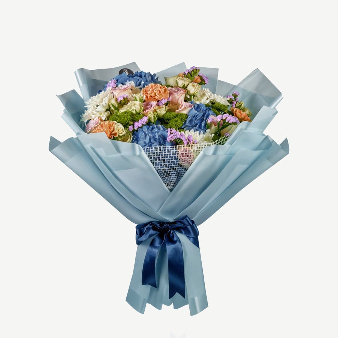 Blue Hydrangea & Peach Rose Bouquet II