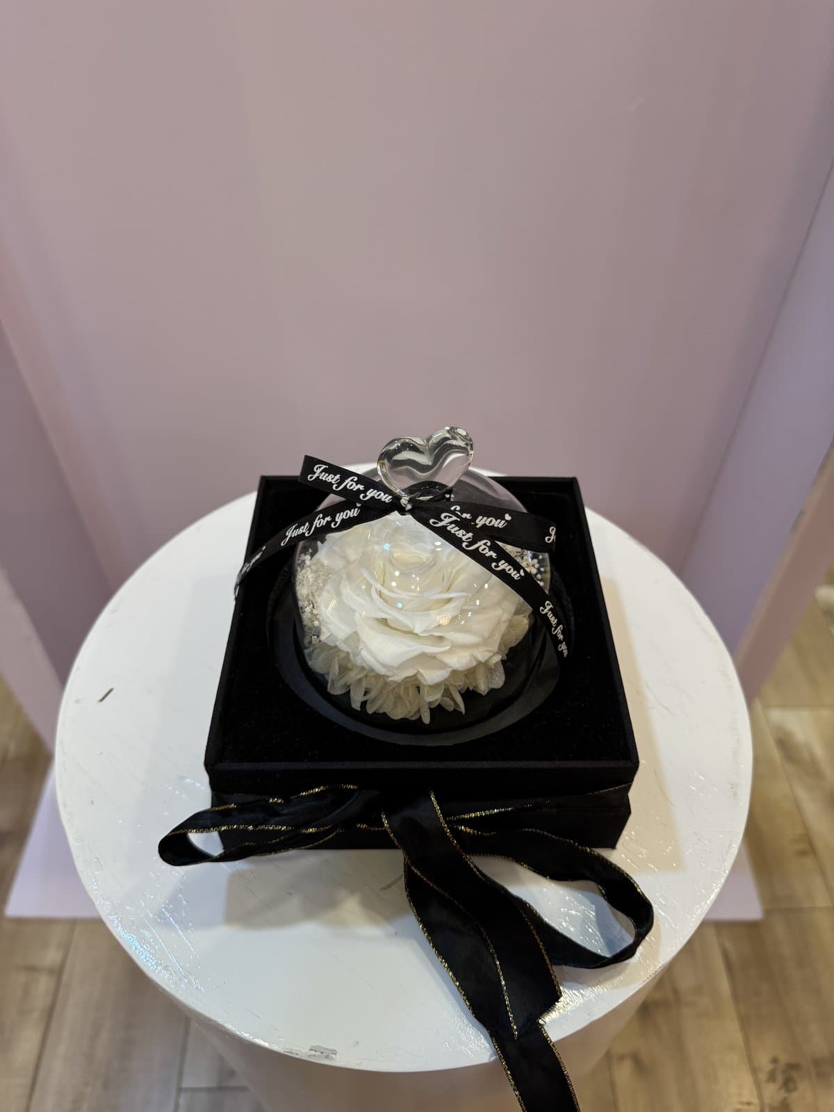 Forever Rose Glass Dome — White Mini