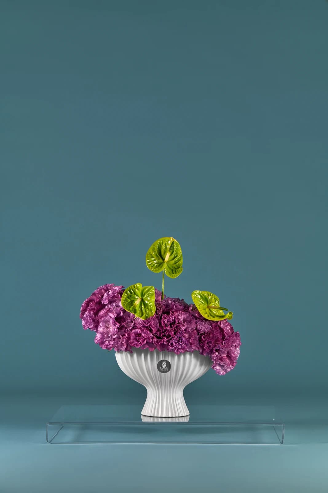 Magenta hydrangea pedestal, view 1