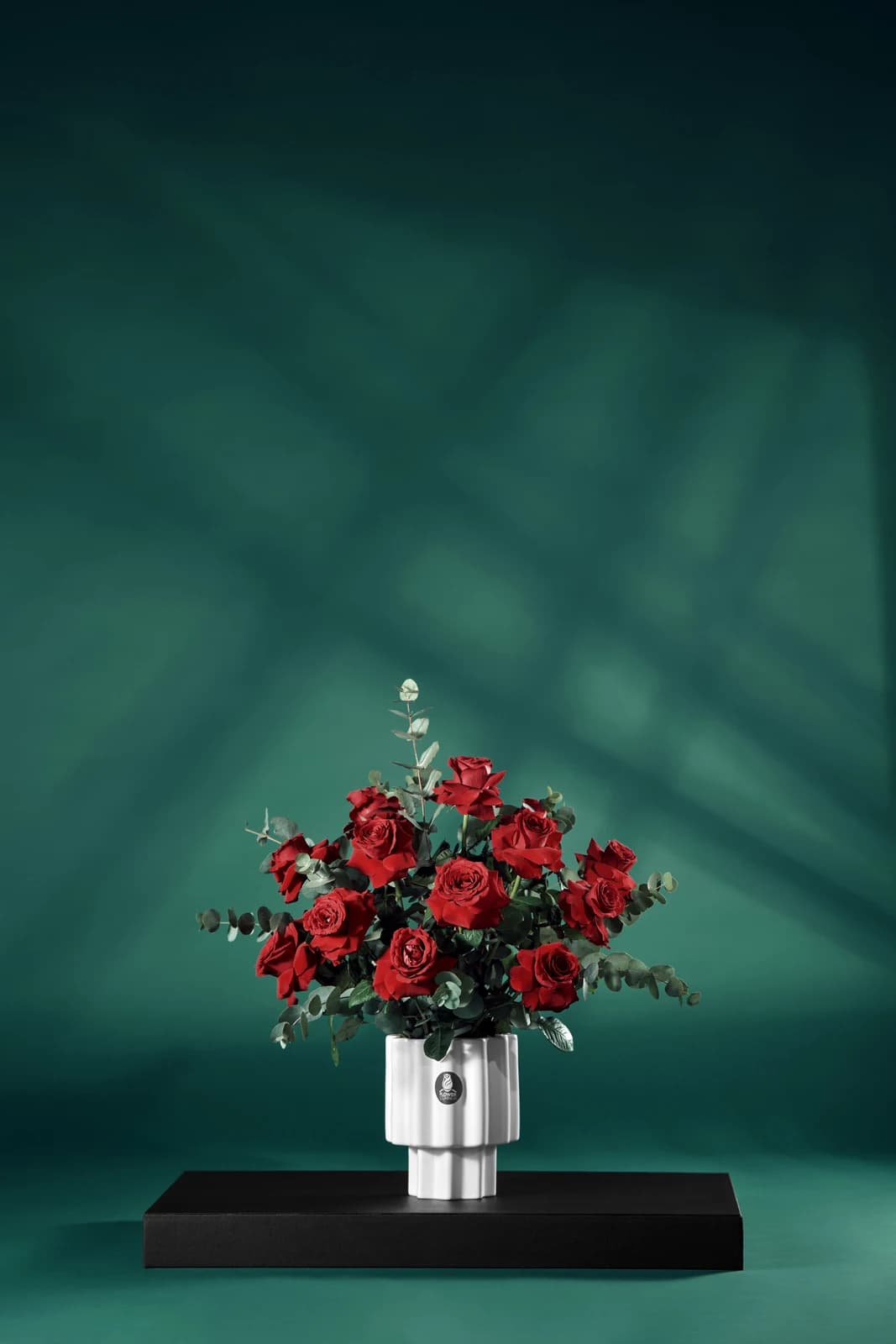Red rose glass arrangement, view 1