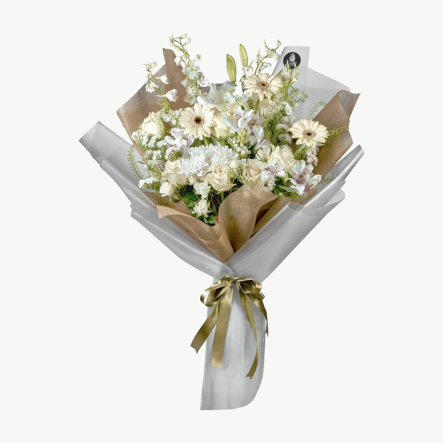 All-White Gerbera and Rose Bouquet