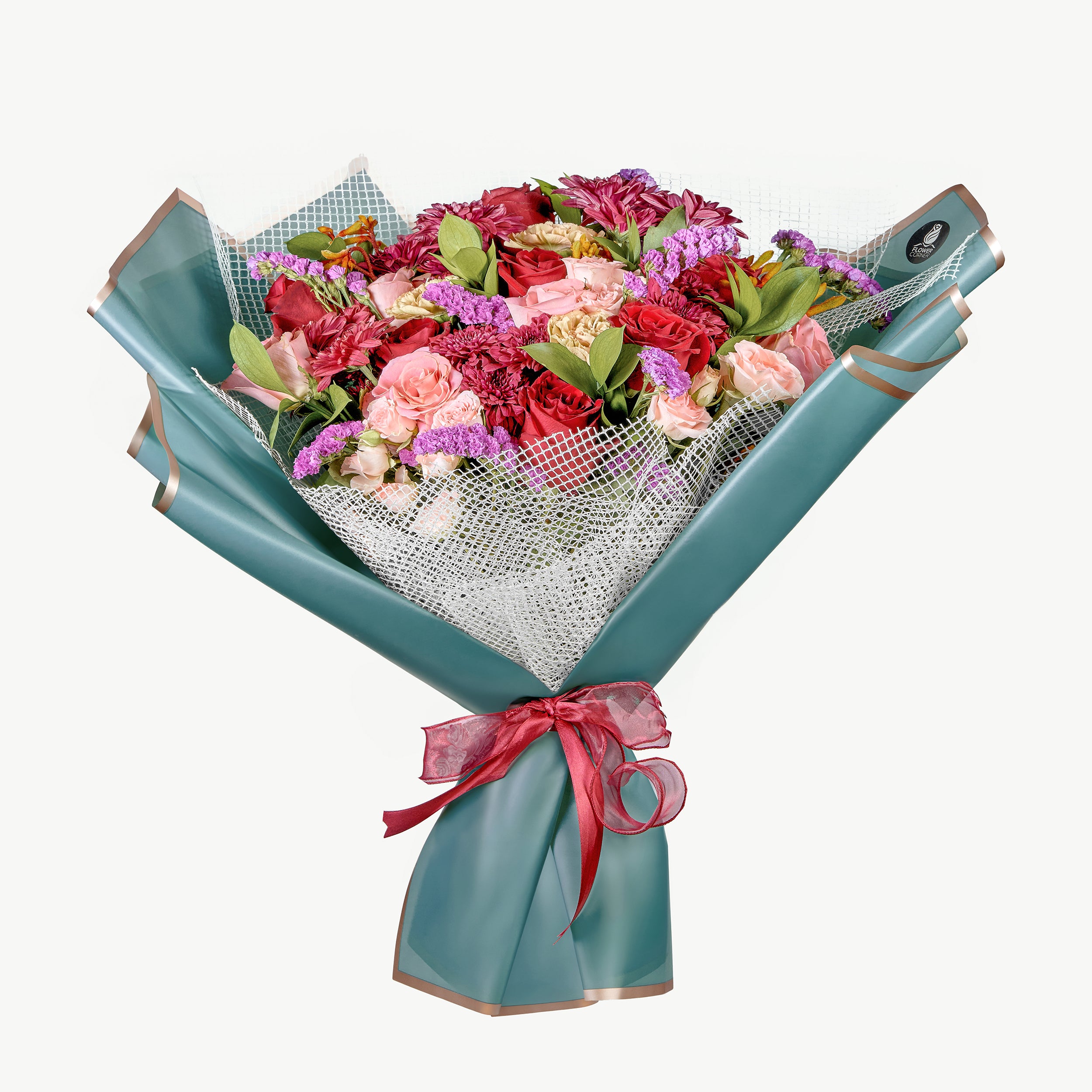 Blushing Twilight bouquet with deep pink and purple flowers